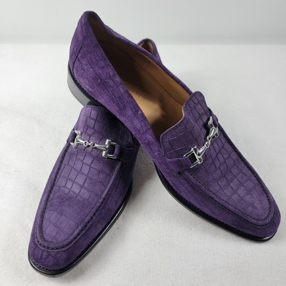 Paul Fredrick Horsebit Italy Leather Loafers Mens 14 Purple Croc Embossed Vibram